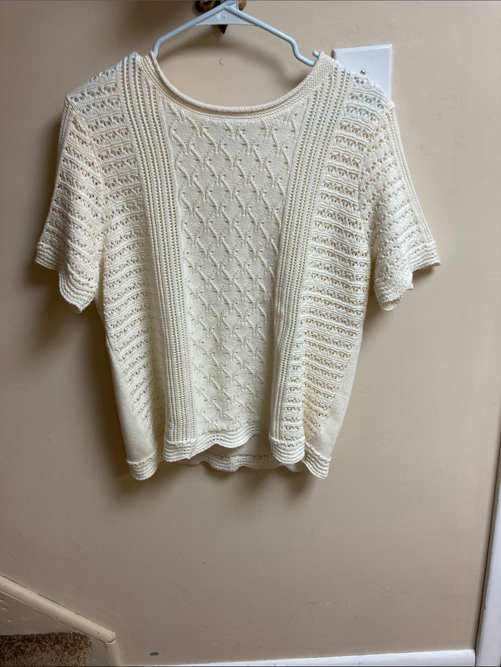 croft & barrow Cream Openwork Knit Short-Sleeve Pullover